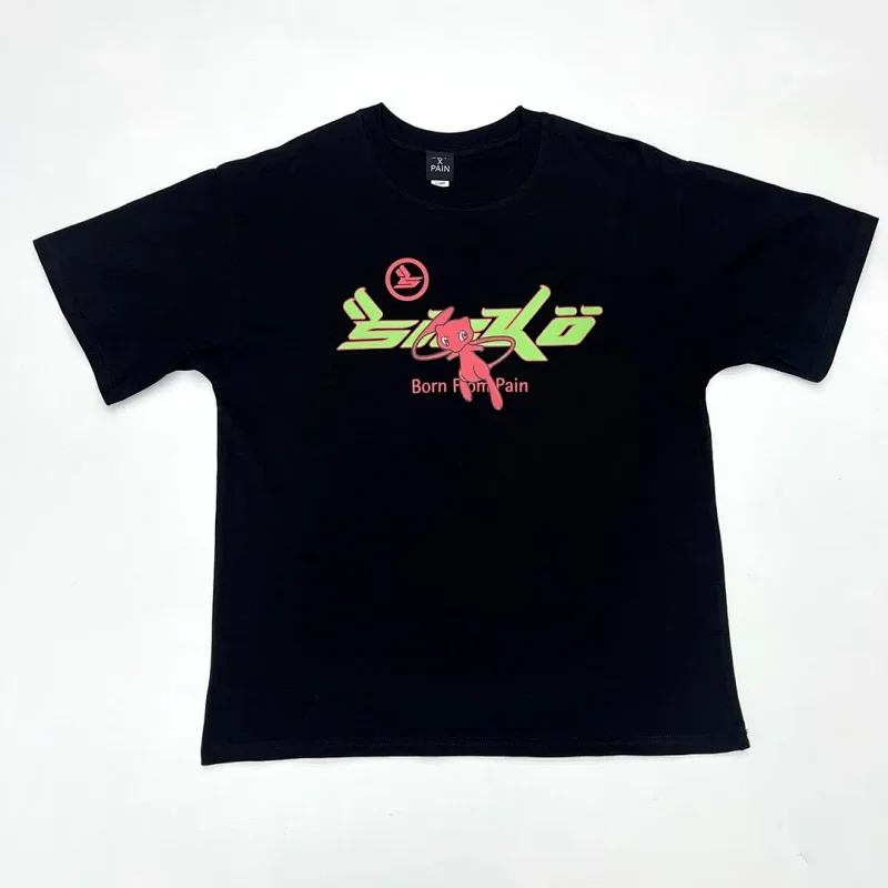 PAIN Black T-Shirt: Pink Cartoon & "Born From Pain"