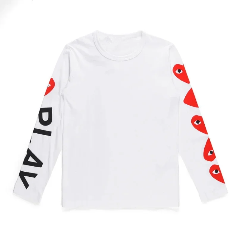 PLAY White Long Sleeve T-Shirt with Red Heart-Eye & Black PLAY