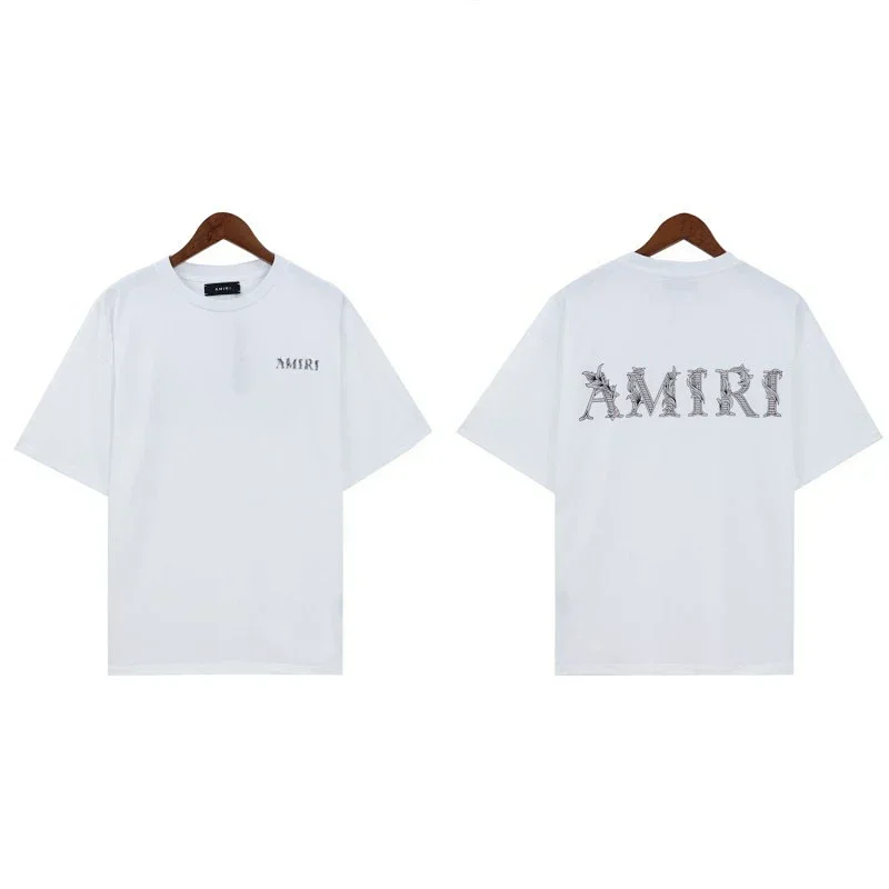 AMIRI White T-Shirt Front Small Logo Back Big Print