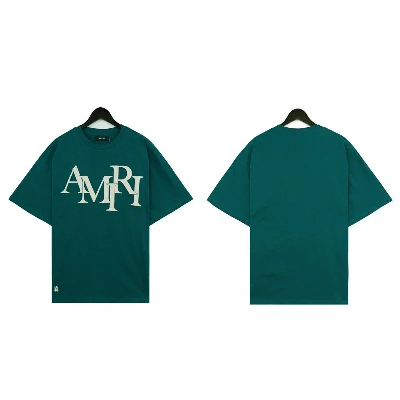 AMIRI Teal Overlapping Letter Print T-Shirt
