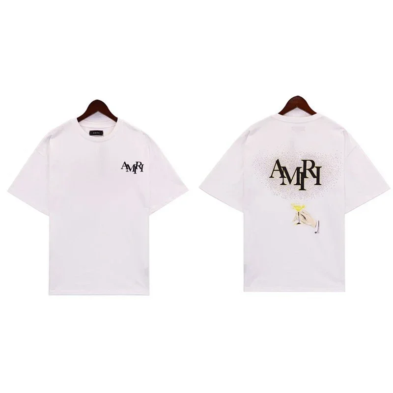 AMIRI White T-Shirt with Logo & Cocktail Print