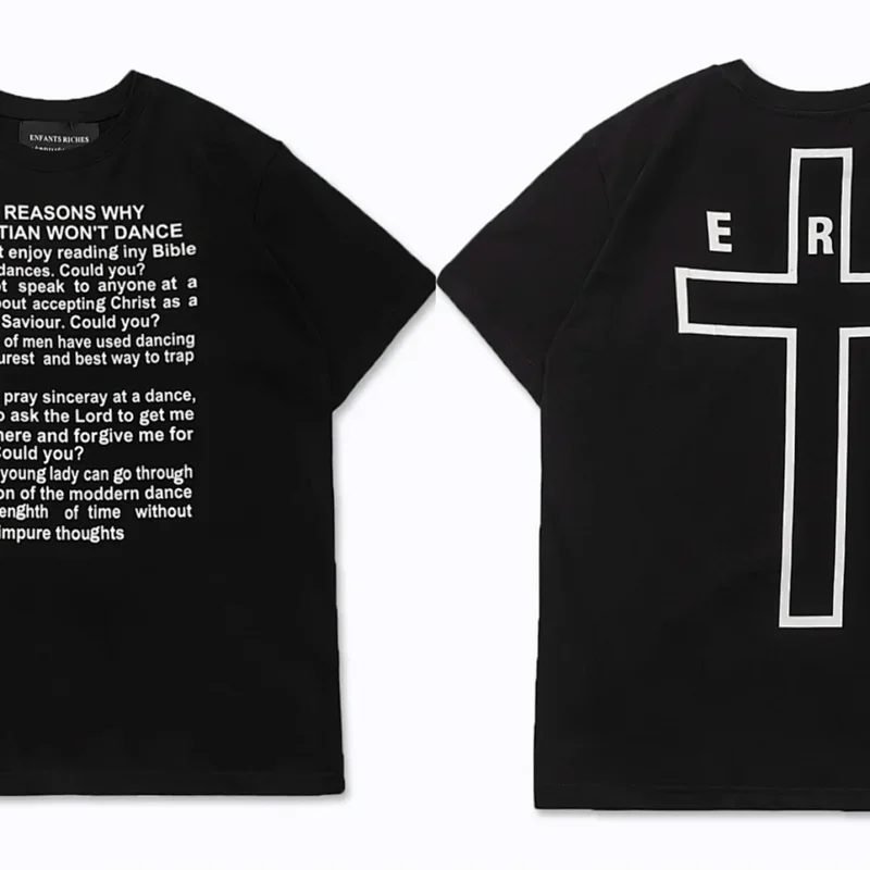 ENFANT RICHES Black T-Shirt with Front Text & Back Cross
