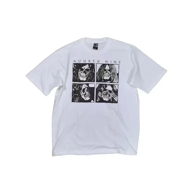 NUMBER NINE White T-Shirt with Four Skulls