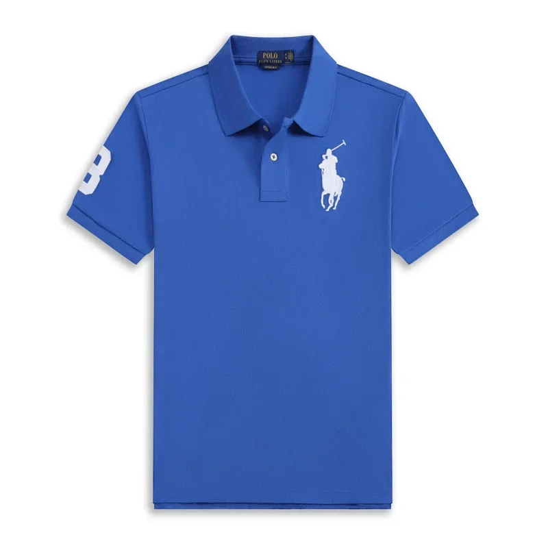 POLO Blue T-Shirt with Horse Embroidery & Sleeve Number