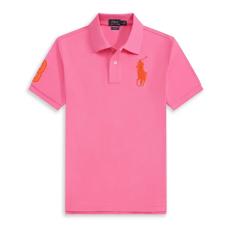 POLO Pink T-Shirt with Orange Player Embroidery