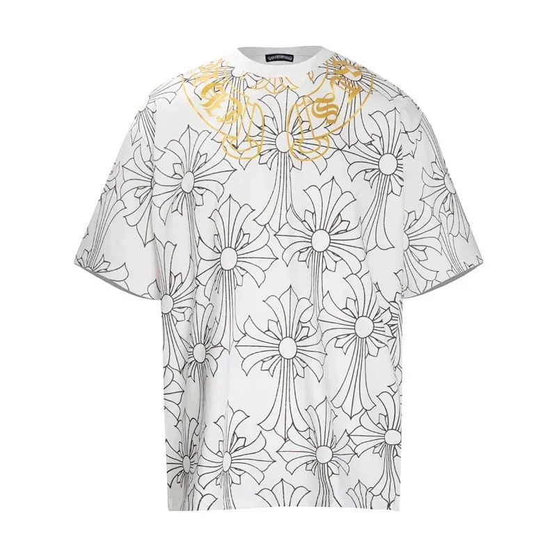 Chrome Hearts Cross-Flower Print & Gold Neck T-Shirt