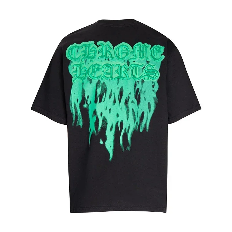 Chrome Hearts Black Tee: Green Gothic Melt Back