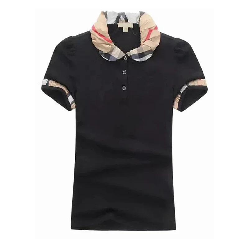 Burberry Black T-Shirt with Plaid Trim