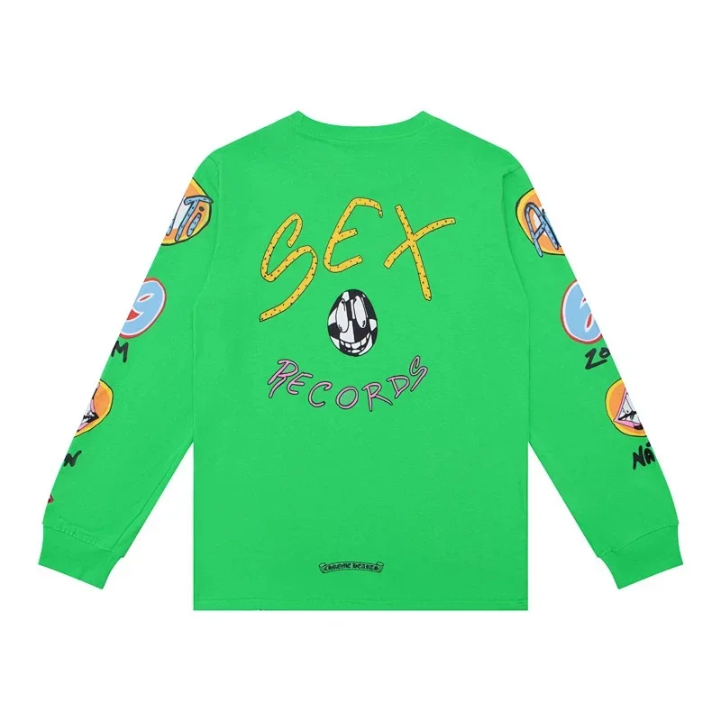 Treasure Weekend Green SEX RECORDS Cartoon Print Long Sleeve Tee