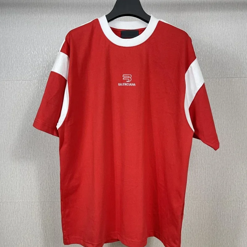 BALENCIAAA Red T-Shirt with White Panels