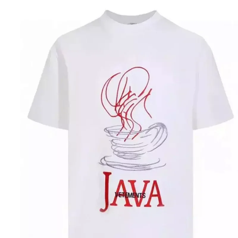 VETEMENTS White T-Shirt Red JAVA Coffee Graphic