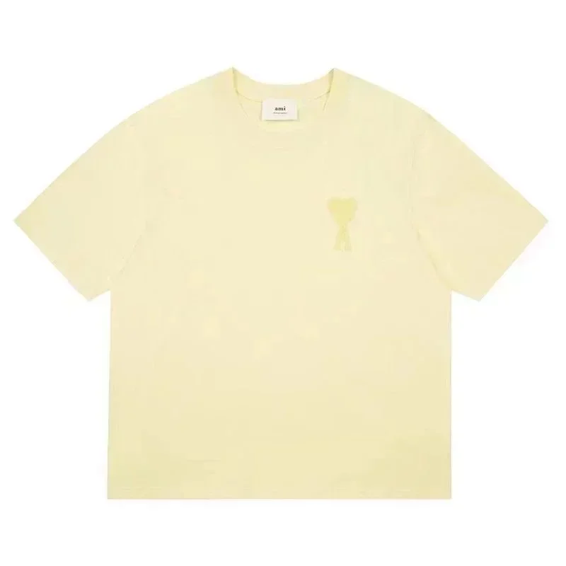 ami Light Yellow Heart Embroidery T-Shirt