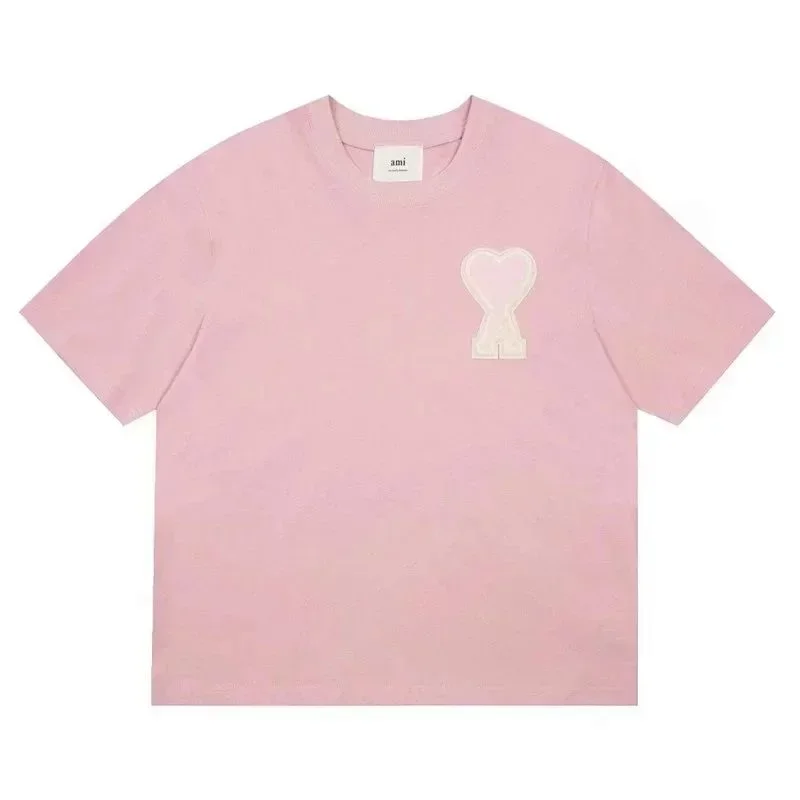 Ami Pink Embroidered Heart T-Shirt