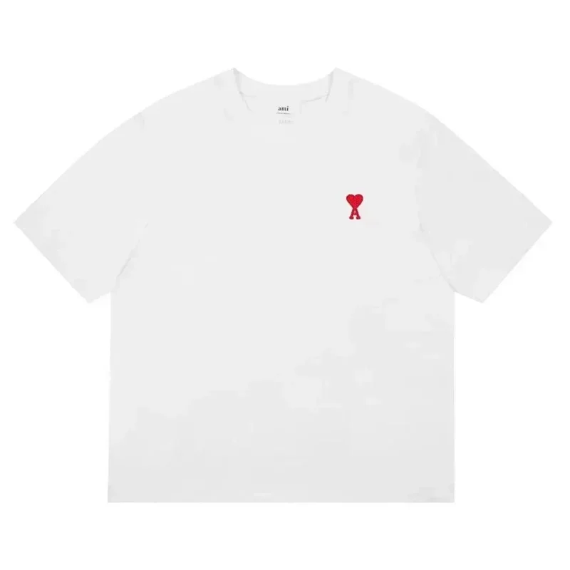 Ami White T-Shirt Red Heart A Embroidery