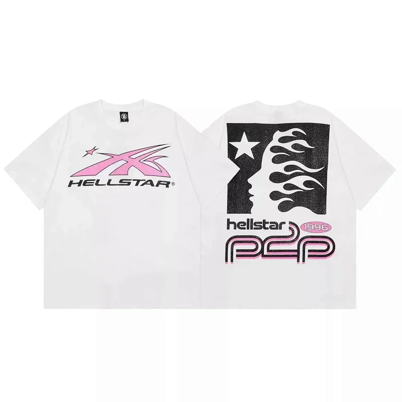 HELLSTAR White T-Shirt Pink Graphic Black Flame