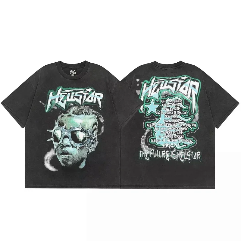 HELUSTAR Vintage Black T-Shirt with Goggles Print