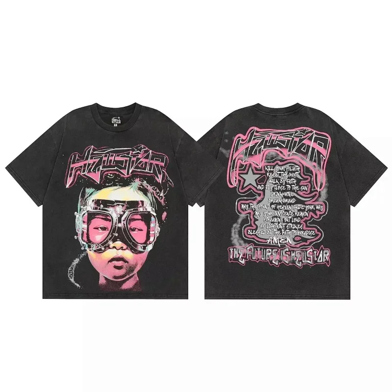 HAWSTAR Black Vintage T-Shirt with Kid-Goggles Graphic