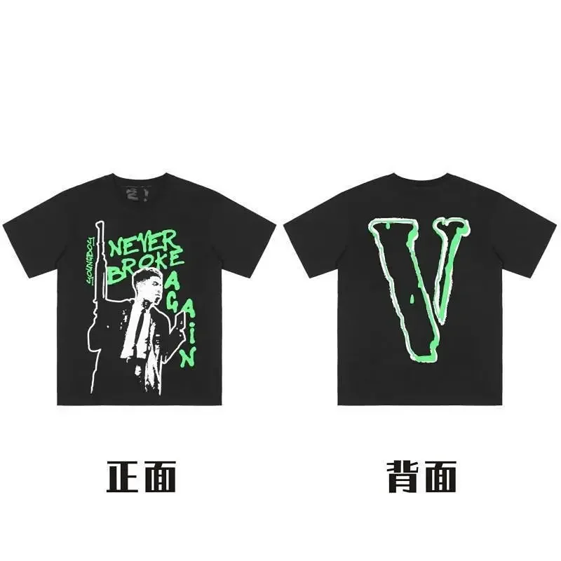 Vlone Black T-Shirt: Front Graphic & Back Green V