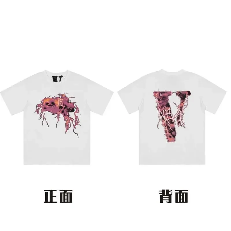 VLONE White T-Shirt: Red Lightning & V Logo