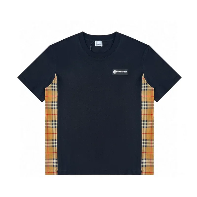 Burberry Black T-Shirt with Vintage Check Panels