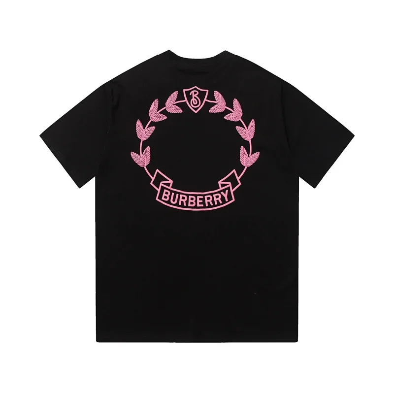 Burberry Black T-Shirt with Pink Laurel