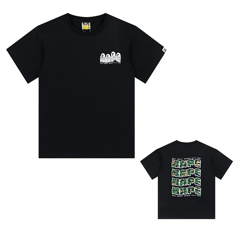 BAPE Black T-Shirt with White Chest Print & Back Camo