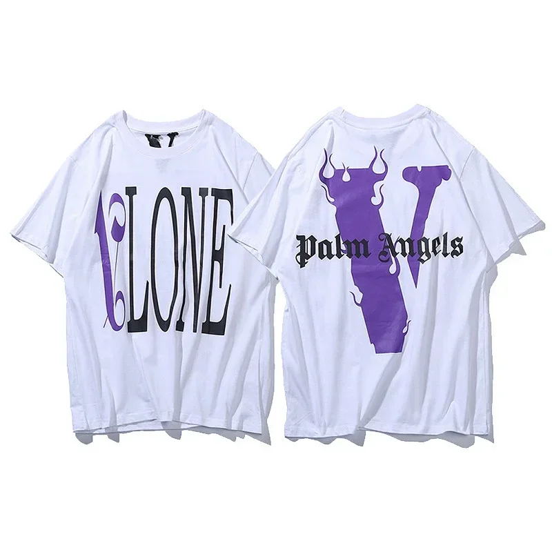 VLONE White T-Shirt with Purple Flame Back
