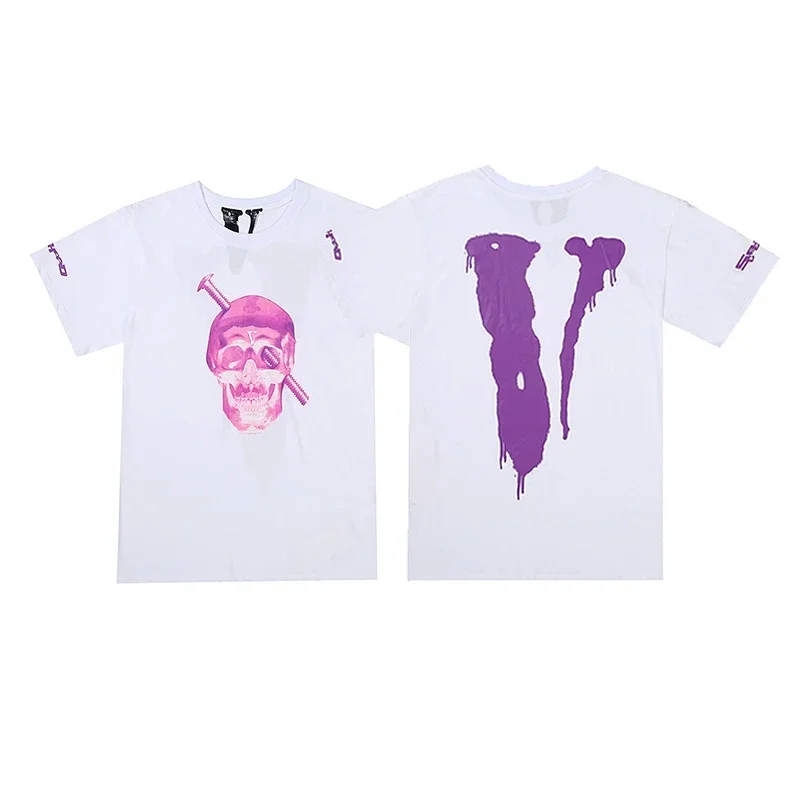 VLONE White T-Shirt Pink Skull Front, Purple Drip Back