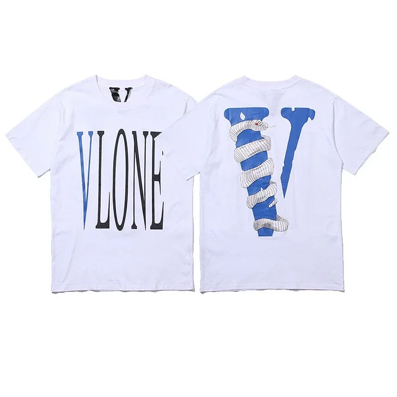 VLONE White T-Shirt with Blue V Snake Back