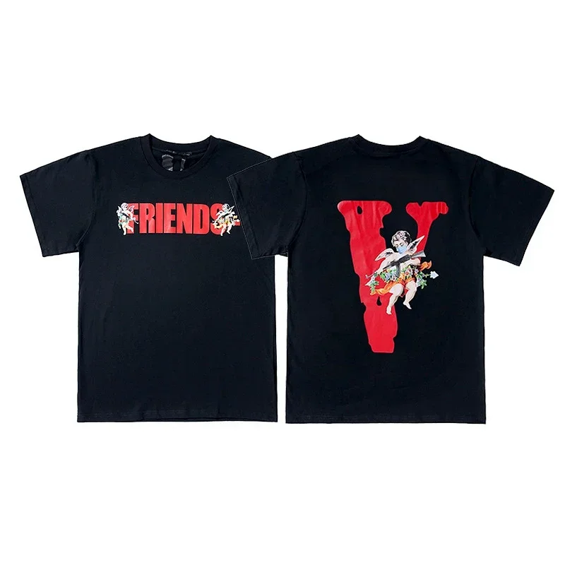 VLONE Black T-Shirt Red "FRIENDS" & Angel Print