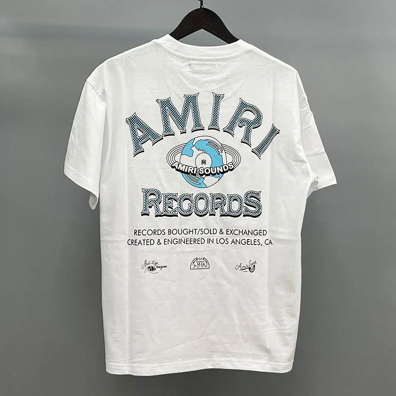 AMIRI White T-Shirt: Records & Globe Graphic