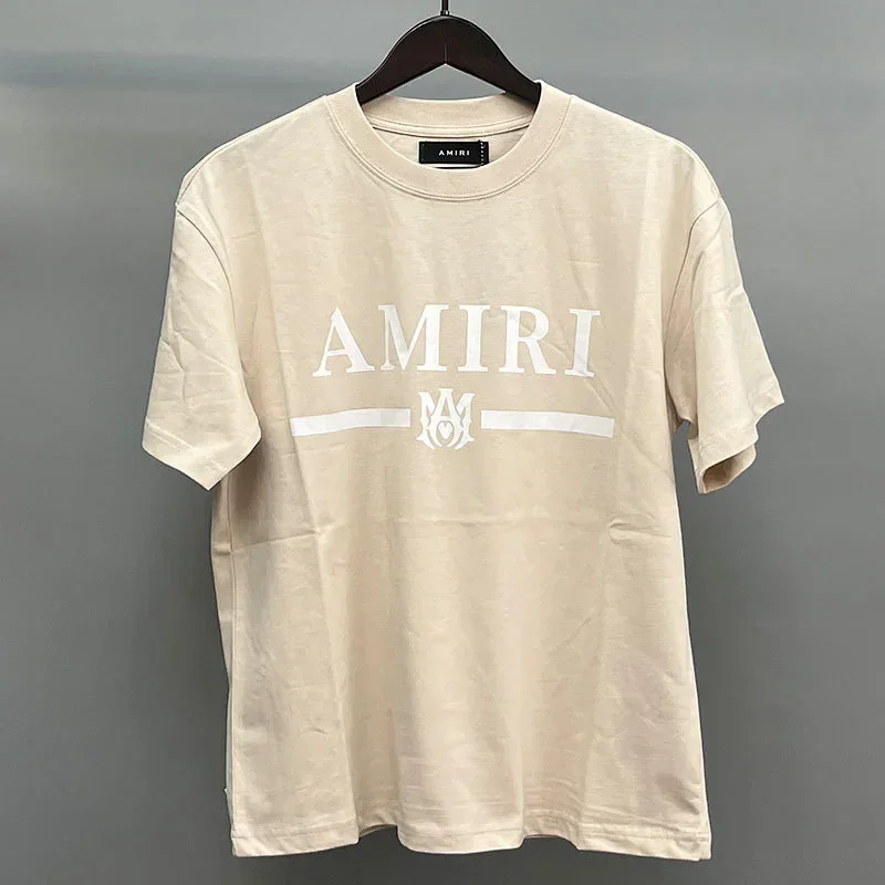 AMIRI Beige T-Shirt with Logo & M Emblem