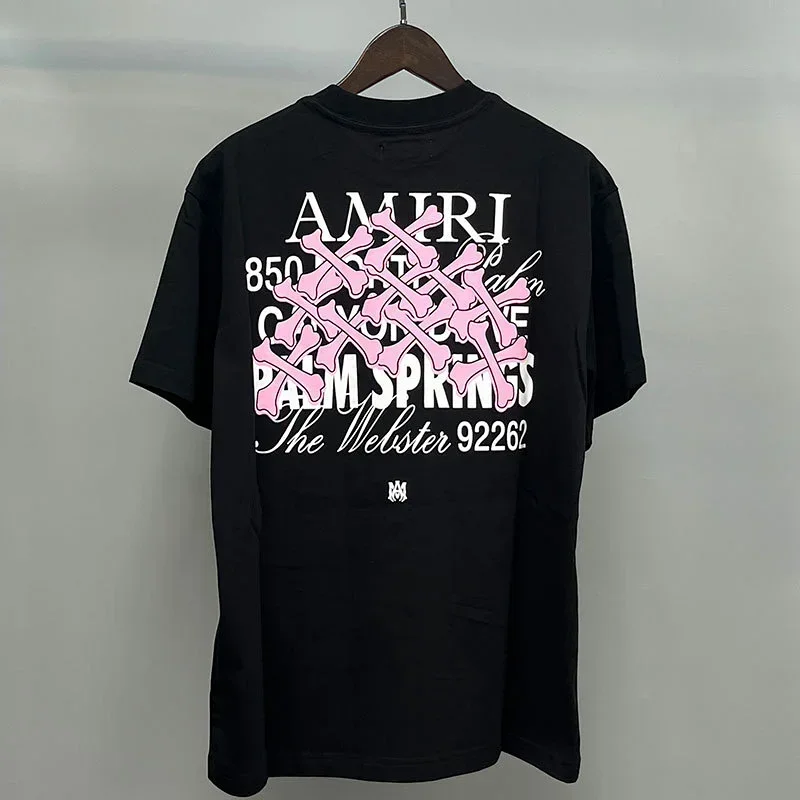 AMIRI Black T-Shirt Pink Crossed Bones Graphic