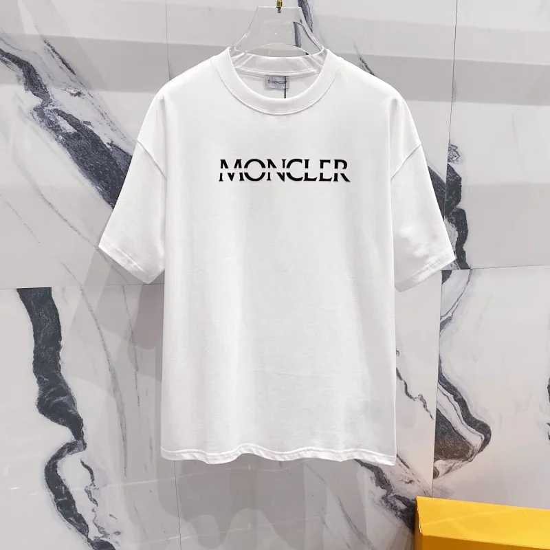 MONCLER White T-Shirt Black Logo Print