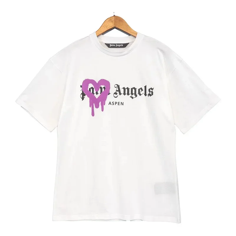 Palm Angels White T-Shirt Purple Heart Logo