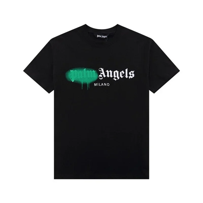 Palm Angels Black T-Shirt Green Spray Paint