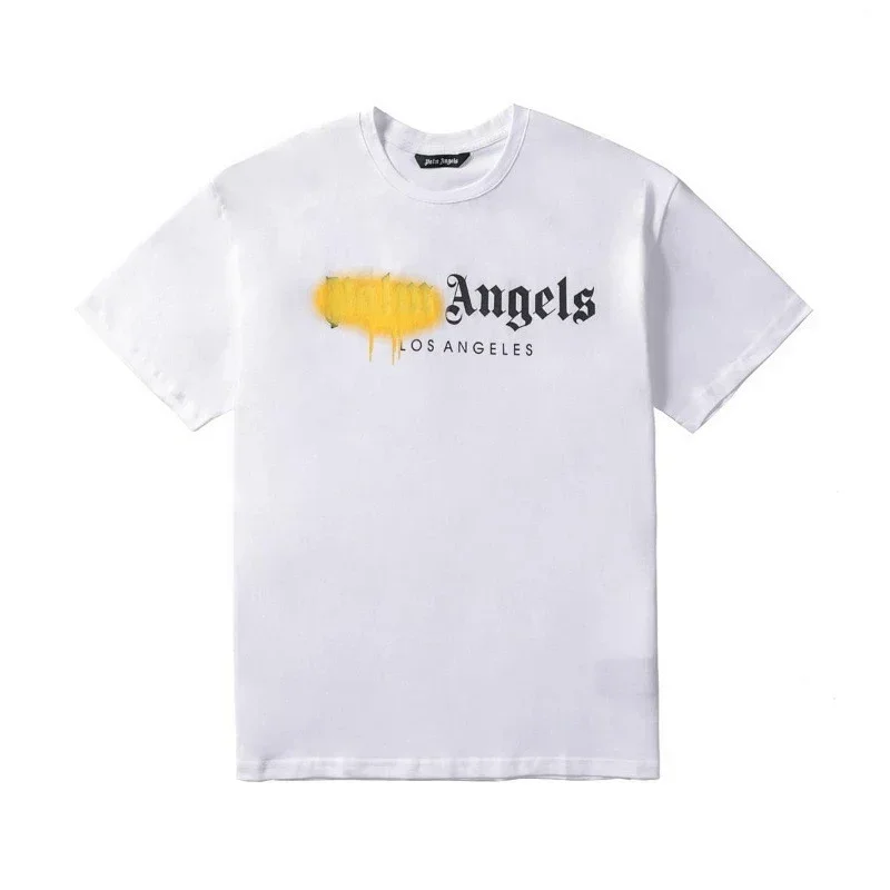 Palm Angels White T-Shirt Yellow Spray Graphic
