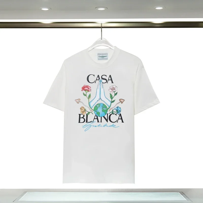 Casablanca White T-Shirt: Praying Hands, Earth, Floral & Graphic