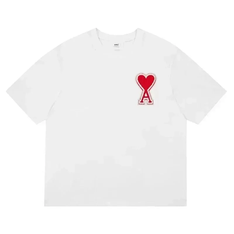 Ami White T-Shirt Red Heart Embroidery