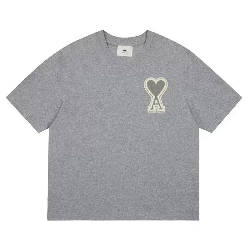 AMI Gray Heart A Embroidered Short Sleeve