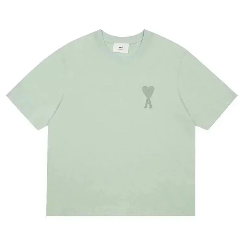 AMI Light Green T-Shirt with Heart Logo