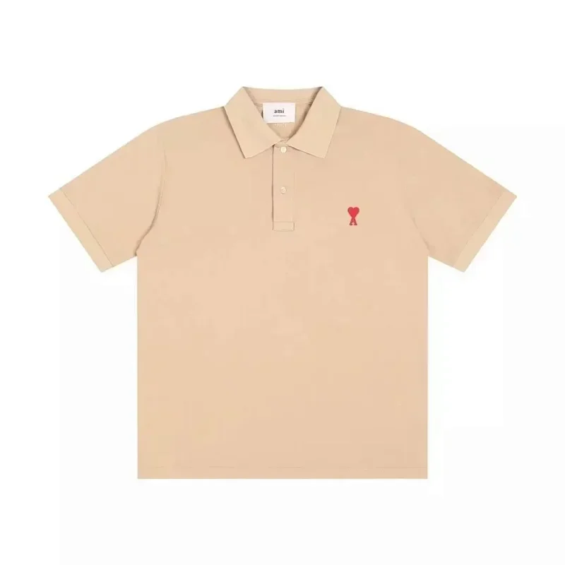 ami Beige Polo with Red Heart Logo