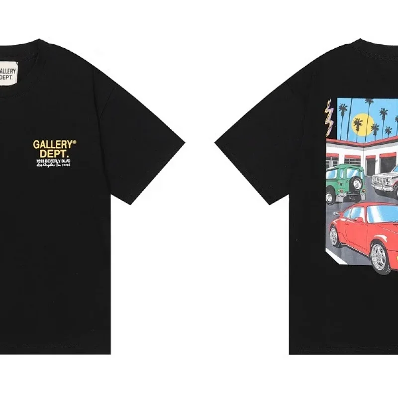 GALLERY DEPT. Black T-Shirt with Car & Palm Tree Print