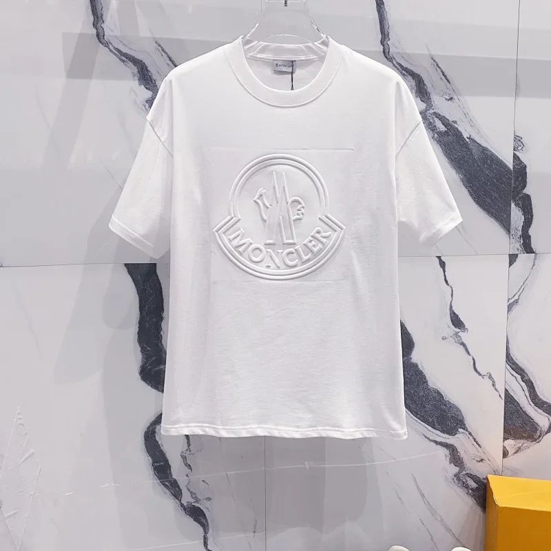 Moncler White T-Shirt Embossed Logo