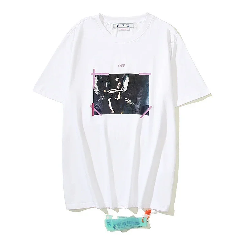 OFF-WHITE Angel Graphic T-Shirt with Pink Tape