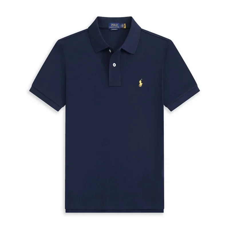 POLO Navy Short Sleeve Polo T-Shirt Gold Pony Logo
