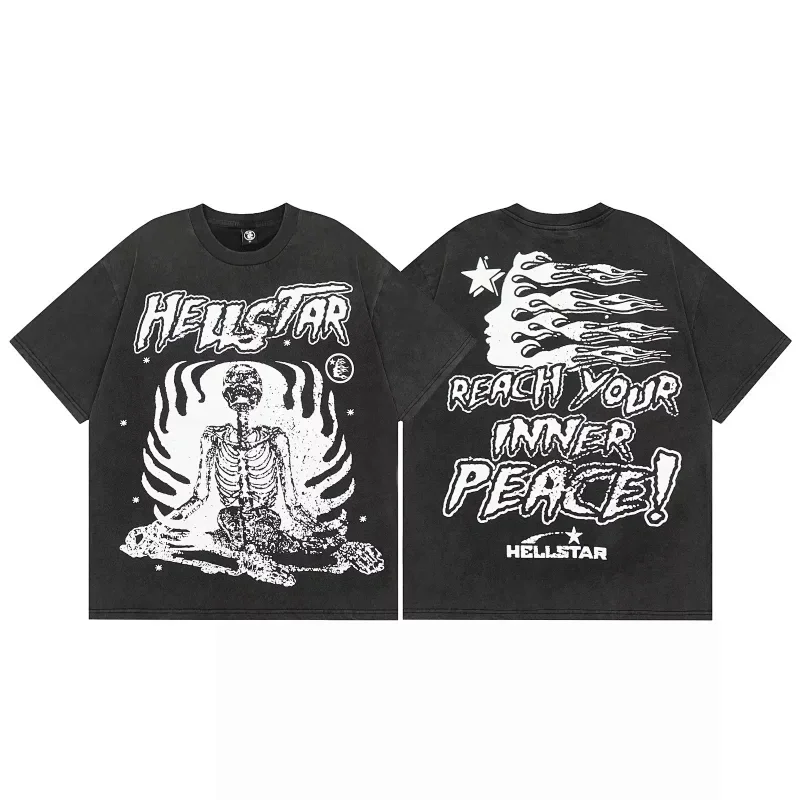 HELLSTAR White Meditation Skeleton Print Tee