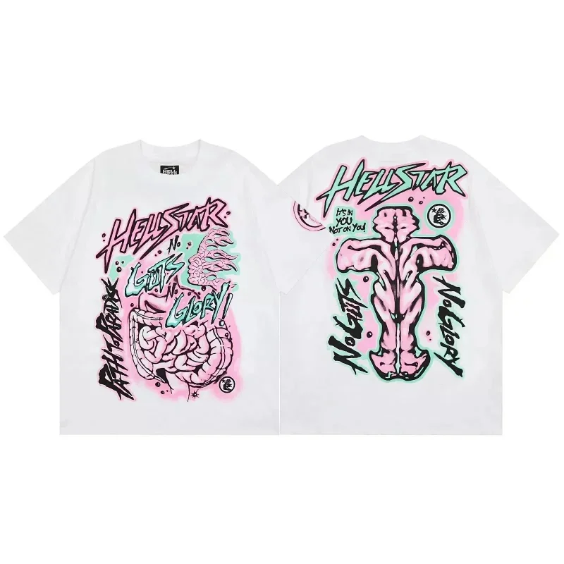 HELLSTAR White T-Shirt with Guts & Abstract Graffiti