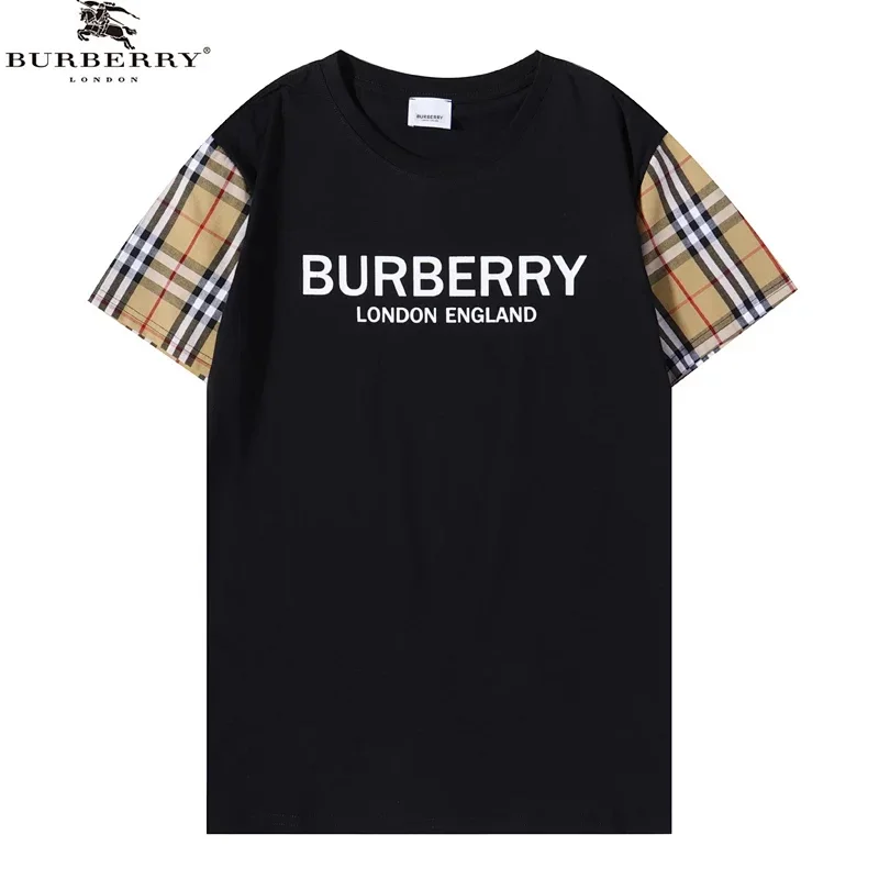 BURBERRY Black T-Shirt Plaid Sleeves London England Print
