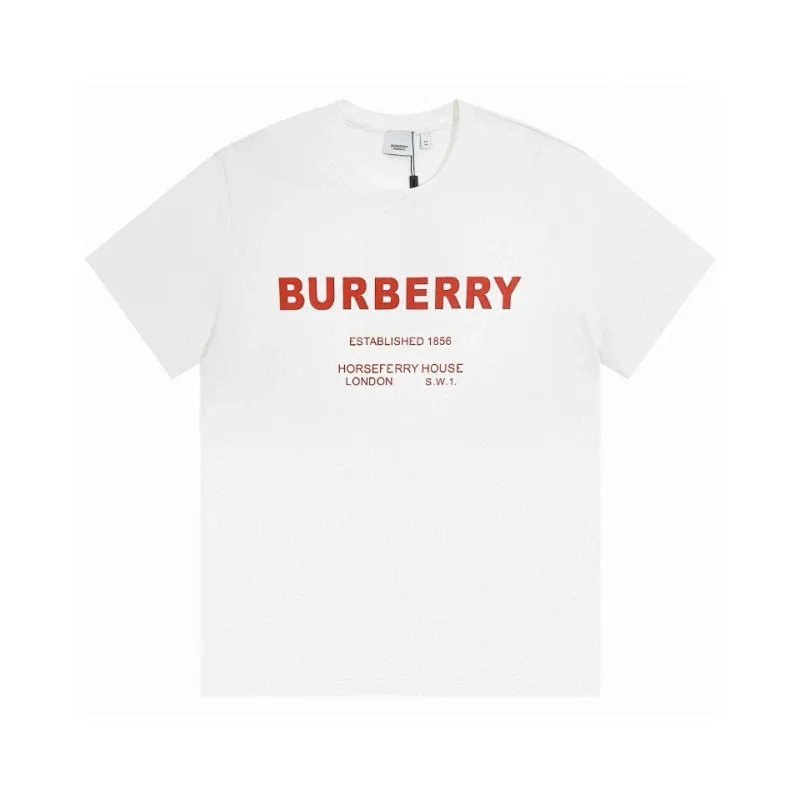 Burberry White Red Text Printed Tee